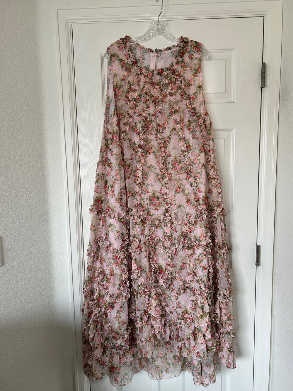 Pink Floral Formal Dress with Ruffles